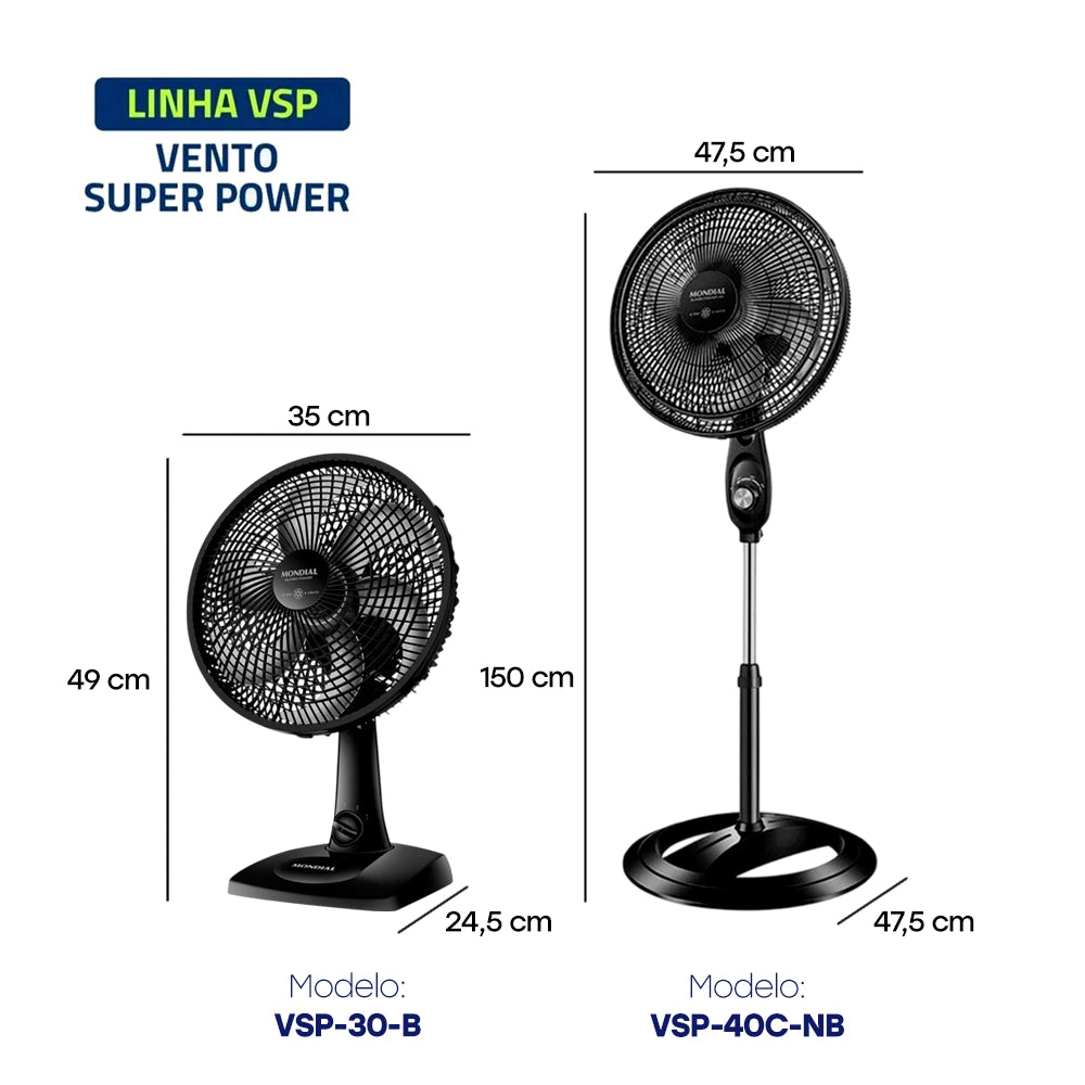 Kit Eletros: Ventilador de Coluna e Ventilador de Mesa Mondial Super Power