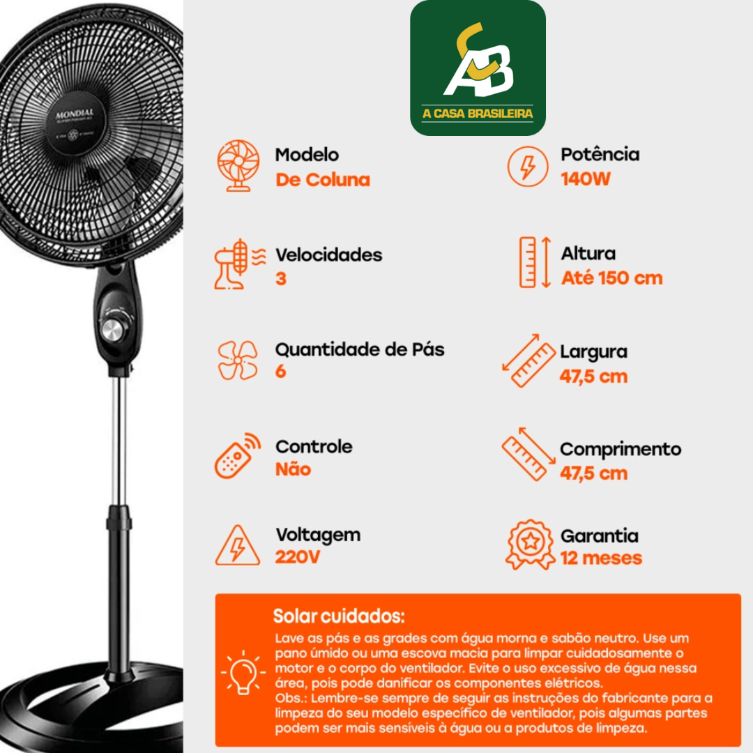 Kit Eletros: Ventilador de Coluna e Ventilador de Mesa Mondial Super Power
