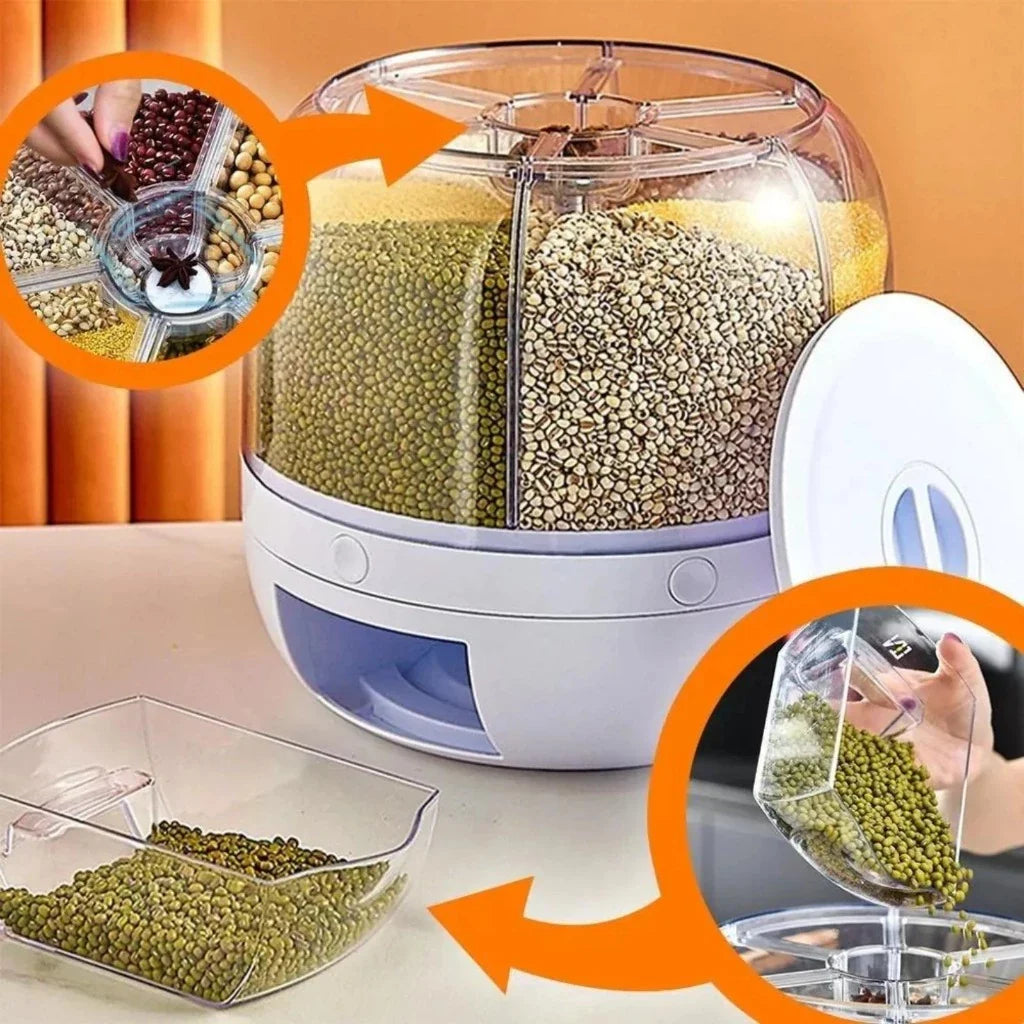 Dispenser De Grãos E Cereais Giratório Com 6 Divisões | Frete Grátis