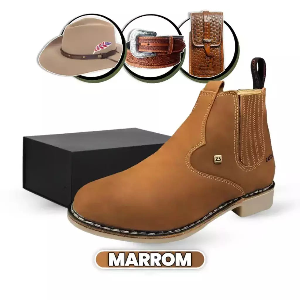 Bota Texas Masculina Ortopédica Couro Legítimo: Conforto Raiz e Brindes