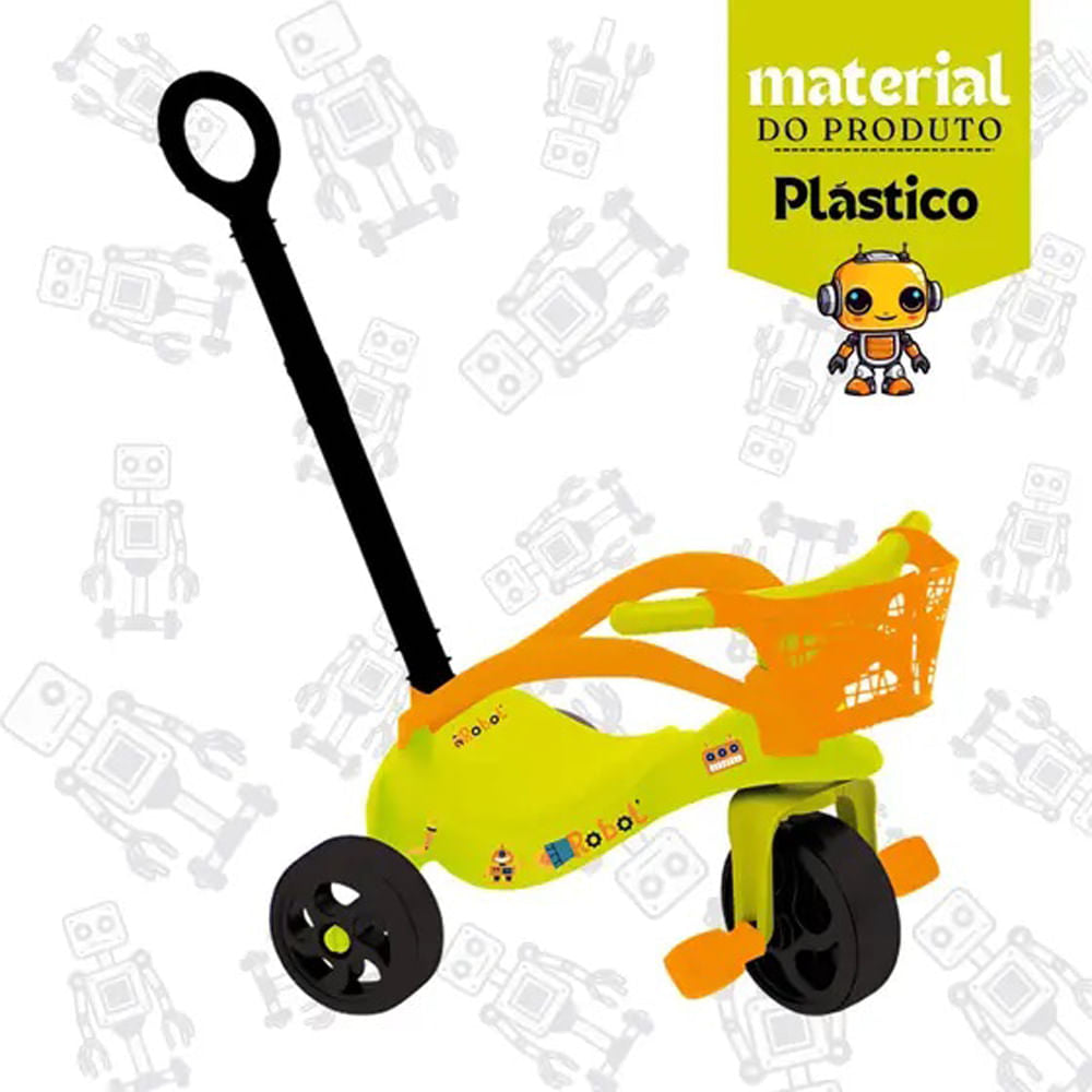 Motoca Xalingo Robo com Empurrador Proteção e Cestinha - Verde e Laranja