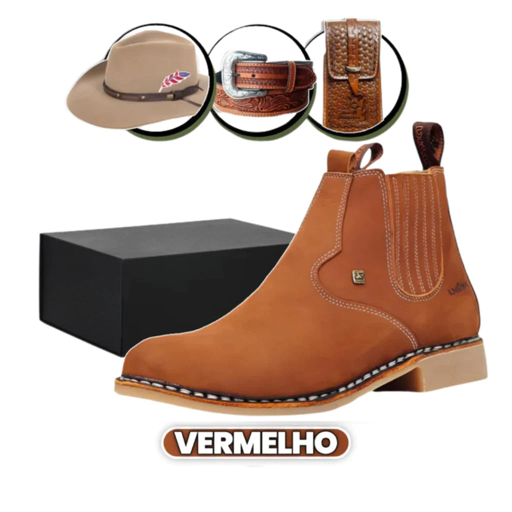 Bota Texas Masculina Ortopédica Couro Legítimo: Conforto Raiz e Brindes
