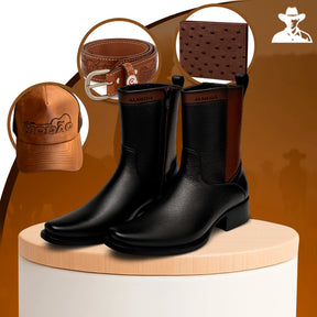 Kit Bota Maverick 3.0 em Couro Legítimo com Palmilha Ortopédica +BRINDES: Boné, Cinto e Carteira
